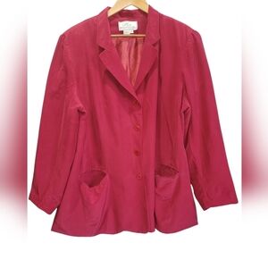 3X Vintage 100% Silk Cherry Red Button Long Sleeve Blazer